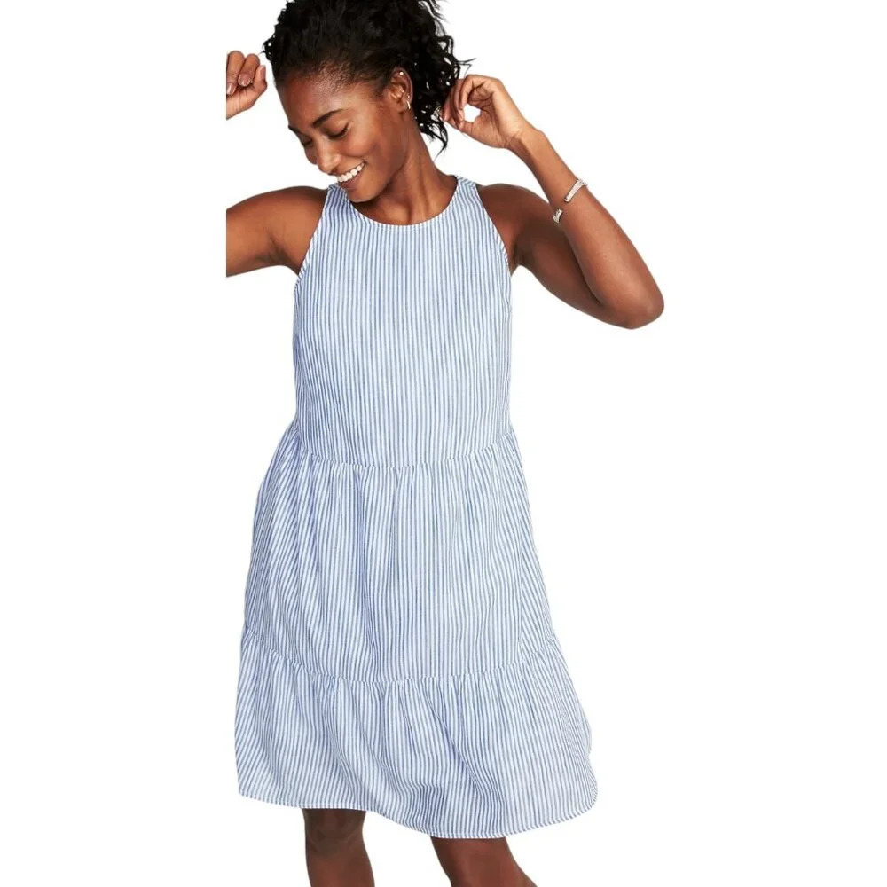 Old Navy  Blue Striped Sleeveless Tiered Swing Dress Woman XS